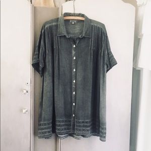 POL Gray Washed Pleated Button Front Tunic